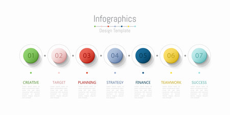 Infographic 7 options design elements for your business data. Vector Illustration.のイラスト素材