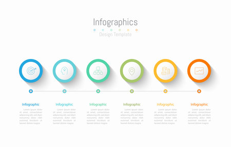 Infographic 6 options design elements for your business data. Vector Illustration.のイラスト素材