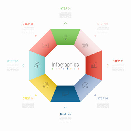 Infographic 8 options design elements for your business data. Vector Illustration.のイラスト素材