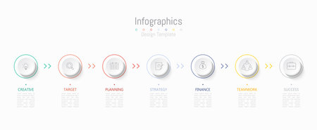 Infographic 7 options design elements for your business data. Vector Illustration.のイラスト素材