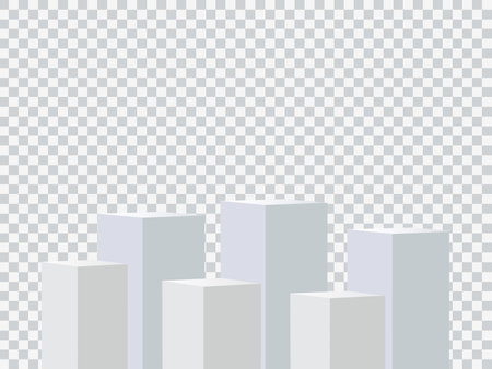 Six blank square podiums stand to show products on transparent background, Vector illustration.のイラスト素材