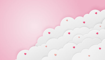 Happy valentine's day for text decorate with clouds and hearts shape on pink background, Vector illustration.のイラスト素材