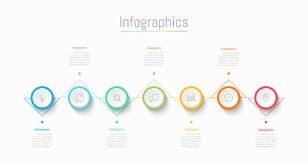 Infographic 7 options design elements for your business data. Vector Illustration.のイラスト素材