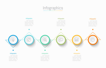 Infographic 6 options design elements for your business data. Vector Illustration.のイラスト素材