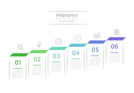 Infographic 6 options design elements for your business data. Vector Illustration.のイラスト素材