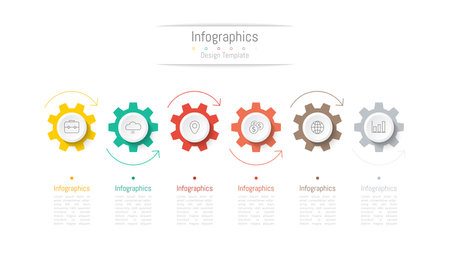 Infographic 6 options design elements for your business data. Vector Illustration.のイラスト素材