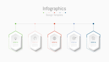 Infographic 5 options design elements for your business data. Vector Illustration.のイラスト素材
