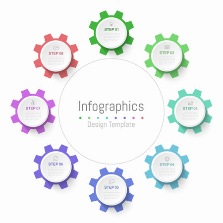 Infographic 8 options design elements for your business data. Vector Illustration.のイラスト素材