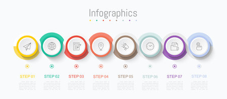Infographic 8 options design elements for your business data. Vector Illustration.のイラスト素材