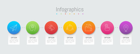 Infographic 7 options design elements for your business data. Vector Illustration.のイラスト素材