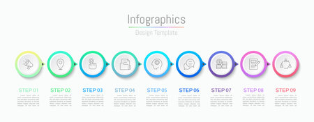 Infographic 9 options design elements for your business data. Vector Illustration.のイラスト素材