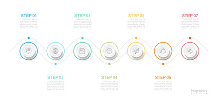 Infographic 7 options design elements for your business data. Vector Illustration.のイラスト素材