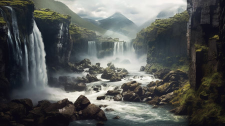 Skogafoss waterfall, Iceland. Panoramic view.の素材