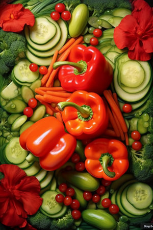 Fresh vegetables background. Top view. Healthy food concept. Close up.の素材