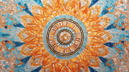 Colorful ceramic mosaic in the park, close-up of photoの素材