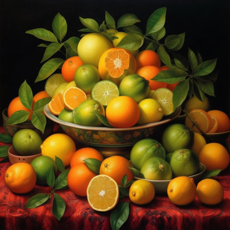 Variety of citrus fruit including lemons, lines, grapefruits and oranges.の素材