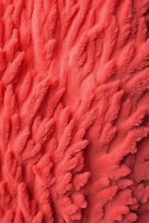 Red fur texture background. Top view. 3d rendering, 3d illustration.の素材