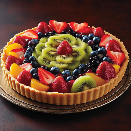 Fruit tart with kiwi, strawberries, blueberries and kiwiの素材