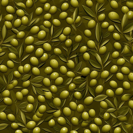 Seamless pattern with green olives on a green background.の素材