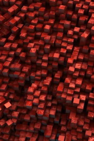 Abstract background made of red cubes. 3D rendering. 3D illustration.の素材