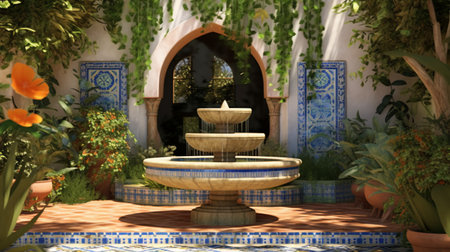 Fountain in the garden. 3D render. Computer graphics.の写真素材