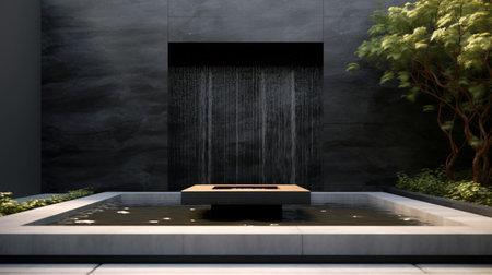 3D rendering of a small pool in a modern house with a concrete wallの写真素材