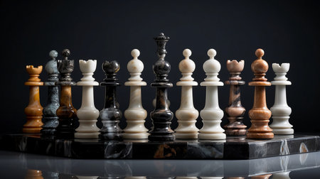 Chess pieces on a black background. Close-up. Selective focus.の写真素材