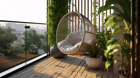 3d render of a terrace with a view on the cityの素材
