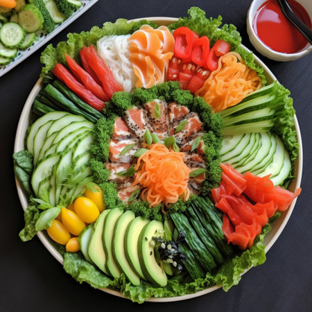 Korean traditional food, Sashimi in a bowl with vegetablesの素材