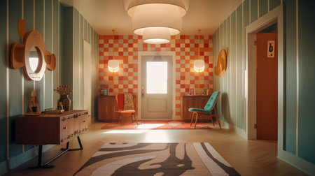Interior of a modern living room. 3D render. Vintage style.の素材