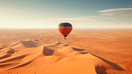 Hot air balloon flying over sand dunes. 3d render illustrationの素材