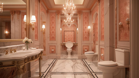 Luxury interior of the bathroom in classic style. 3d renderの素材