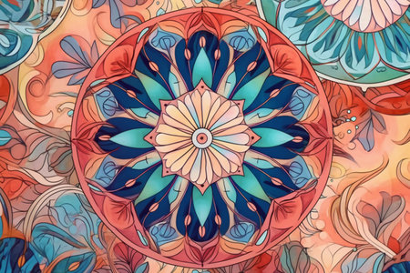 Hand drawn mandala. Ethnic decorative element. Abstract kaleidoscope fabric design.の素材