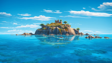 Tropical island in the ocean. Seascape. 3d renderの素材