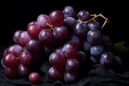 Bunch of grapes on a black background. Close-up.の素材