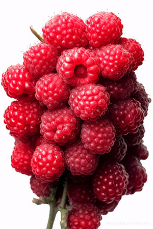 Ripe red raspberries on a white background close-upの素材
