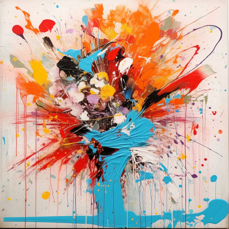 Colorful splashes and blots of paint on a white backgroundの素材