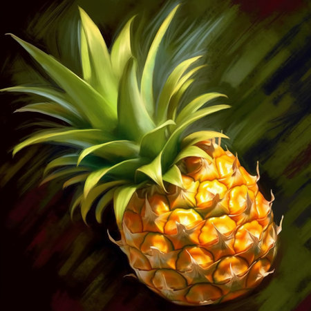 Pineapple in watercolor style on a black background. illustrationの素材