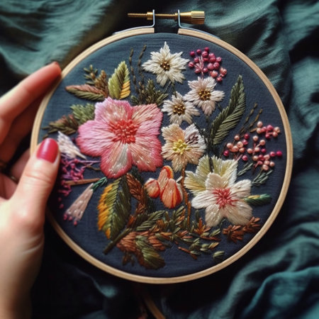 Handmade embroidery. Handmade. Embroidery on fabric.の素材