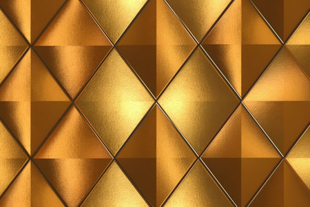 3d rendering of golden metallic background with abstract pattern. Reflective surface.の素材