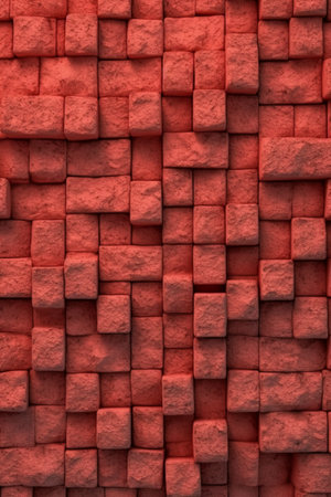Abstract 3d rendering of chaotic red blocks. Bricks background.の素材