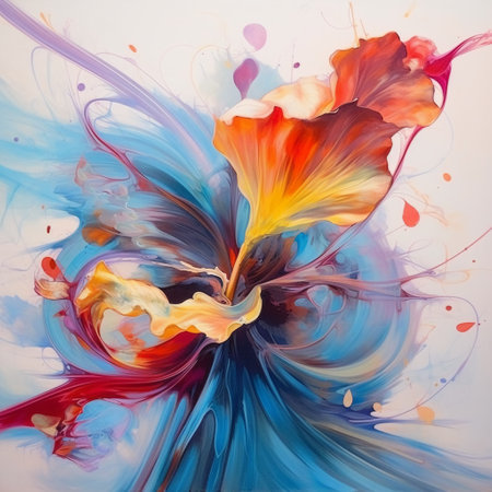 abstract background with watercolor splashes and petals of different colorsの素材