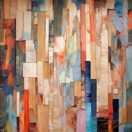 abstract background made of wooden strips, painted in different colors and sizesの素材