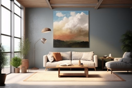 Modern living room interior design. 3d rendering mock up illustration.の素材