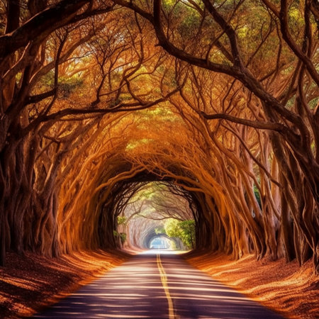 Tunnel of trees in a tunnel, California, USA.の素材