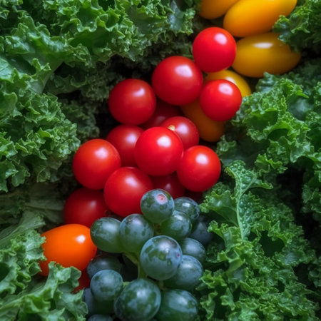Colorful fresh vegetables background. Healthy food concept. Top view.の素材