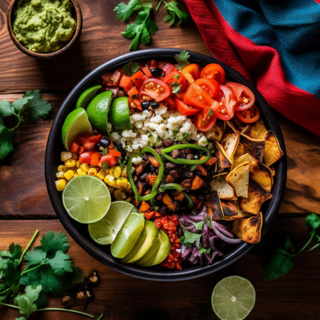 Bowl of mexican chili con carne served with guacamoleの素材