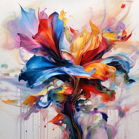 abstract colorful flower oil painting on canvas with watercolor and acrylicの素材