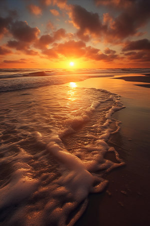 Beautiful seascape. Dramatic sunset over the sea.の素材