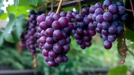 Bunch of grapes in a vineyard. Selective focus.の素材